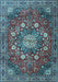 Machine Washable Medallion Light Blue Traditional Rug, wshtr4083lblu