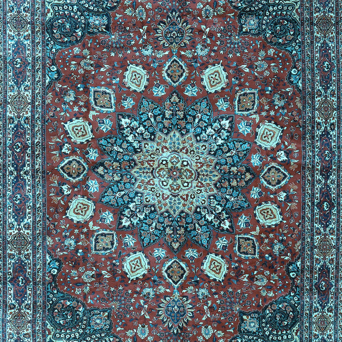 Machine Washable Medallion Light Blue Traditional Rug, wshtr4083lblu