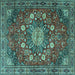 Square Machine Washable Medallion Turquoise Traditional Area Rugs, wshtr4083turq