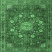 Square Machine Washable Medallion Emerald Green Traditional Area Rugs, wshtr4083emgrn