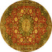 Round Machine Washable Medallion Yellow Traditional Rug, wshtr4083yw