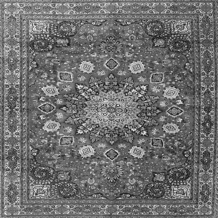 Round Machine Washable Medallion Gray Traditional Rug, wshtr4083gry