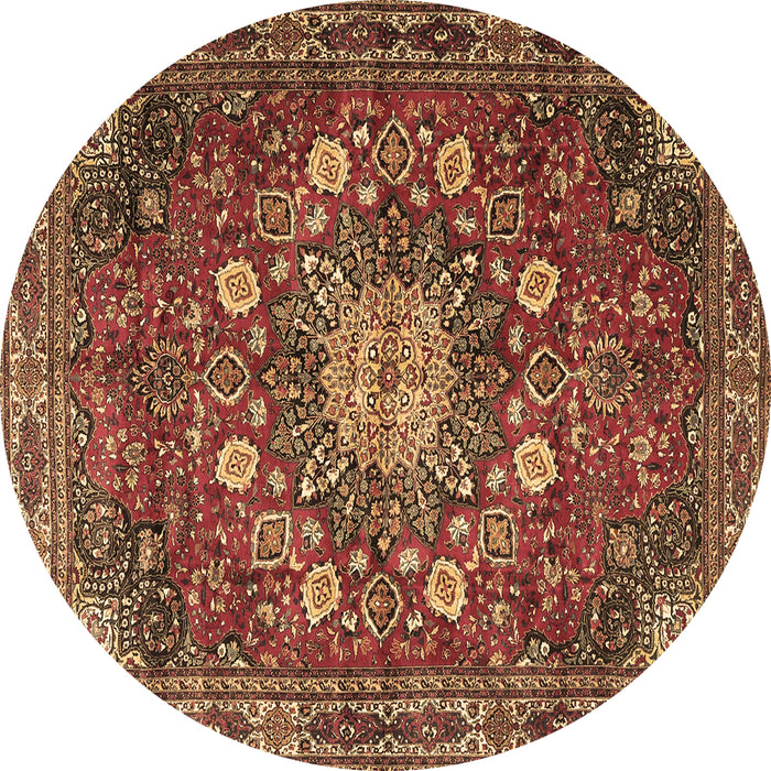Round Machine Washable Medallion Brown Traditional Rug, wshtr4083brn