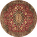 Round Machine Washable Medallion Brown Traditional Rug, wshtr4083brn