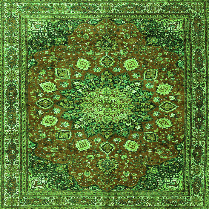 Round Machine Washable Medallion Green Traditional Area Rugs, wshtr4083grn