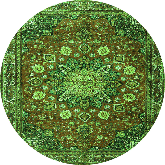 Square Medallion Green Traditional Rug, tr4083grn
