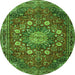 Square Medallion Green Traditional Rug, tr4083grn