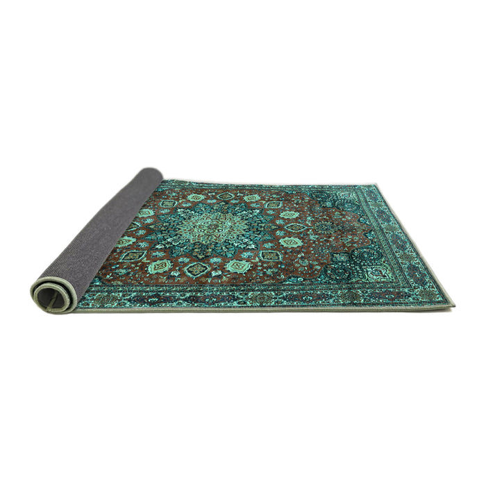Sideview of Medallion Turquoise Traditional Rug, tr4083turq