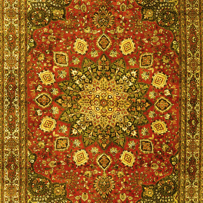 Machine Washable Medallion Yellow Traditional Rug, wshtr4083yw