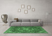 Machine Washable Medallion Emerald Green Traditional Area Rugs in a Living Room,, wshtr4083emgrn