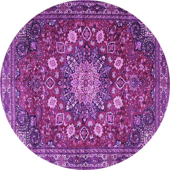 Round Machine Washable Medallion Purple Traditional Area Rugs, wshtr4083pur