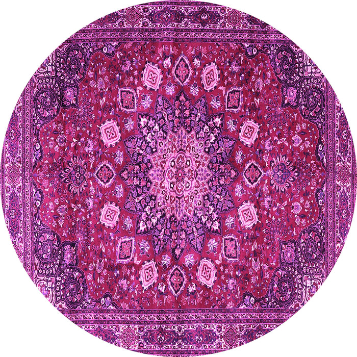 Round Machine Washable Medallion Pink Traditional Rug, wshtr4083pnk