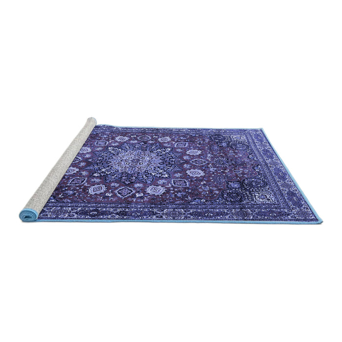 Sideview of Machine Washable Medallion Blue Traditional Rug, wshtr4083blu