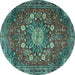 Round Machine Washable Medallion Turquoise Traditional Area Rugs, wshtr4083turq