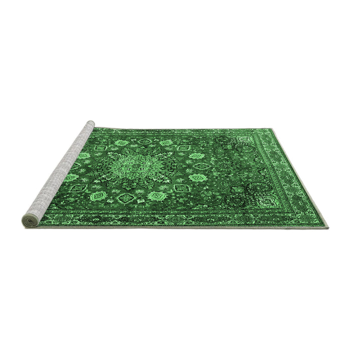 Sideview of Machine Washable Medallion Emerald Green Traditional Area Rugs, wshtr4083emgrn
