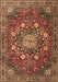 Machine Washable Medallion Brown Traditional Rug, wshtr4083brn