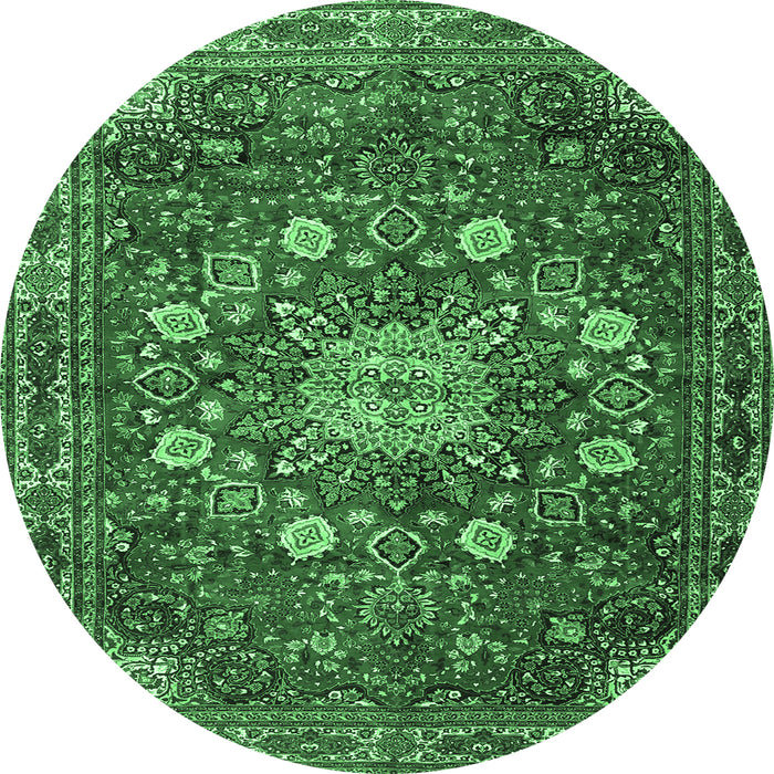 Round Machine Washable Medallion Emerald Green Traditional Area Rugs, wshtr4083emgrn