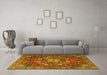 Machine Washable Medallion Yellow Traditional Rug in a Living Room, wshtr4083yw
