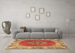 Machine Washable Medallion Brown Traditional Rug in a Living Room,, wshtr4084brn