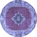 Round Machine Washable Medallion Blue Traditional Rug, wshtr4084blu