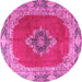 Round Machine Washable Medallion Pink Traditional Rug, wshtr4084pnk