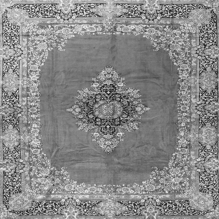 Round Machine Washable Medallion Gray Traditional Rug, wshtr4084gry