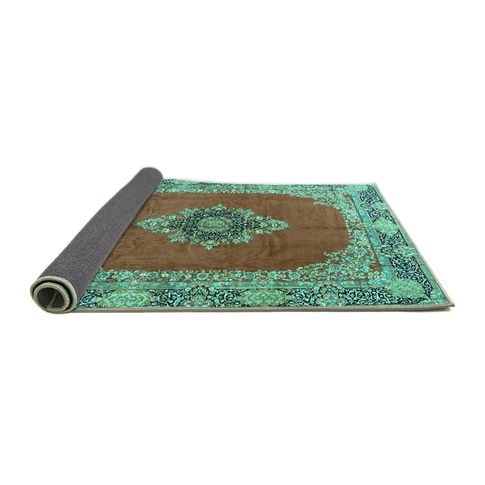 Sideview of Medallion Turquoise Traditional Rug, tr4084turq