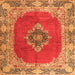 Round Machine Washable Medallion Orange Traditional Area Rugs, wshtr4084org