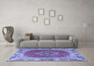 Machine Washable Medallion Blue Traditional Rug in a Living Room, wshtr4084blu