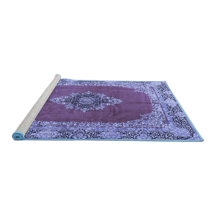 Sideview of Machine Washable Medallion Blue Traditional Rug, wshtr4084blu