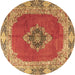 Round Machine Washable Medallion Brown Traditional Rug, wshtr4084brn