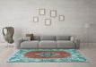 Machine Washable Medallion Light Blue Traditional Rug in a Living Room, wshtr4084lblu