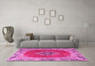 Machine Washable Medallion Pink Traditional Rug in a Living Room, wshtr4084pnk