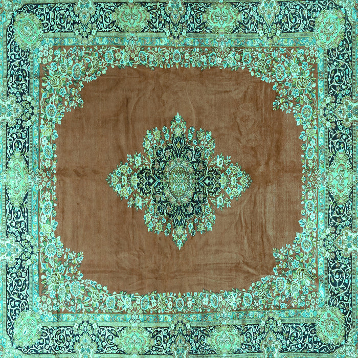 Square Medallion Turquoise Traditional Rug, tr4084turq