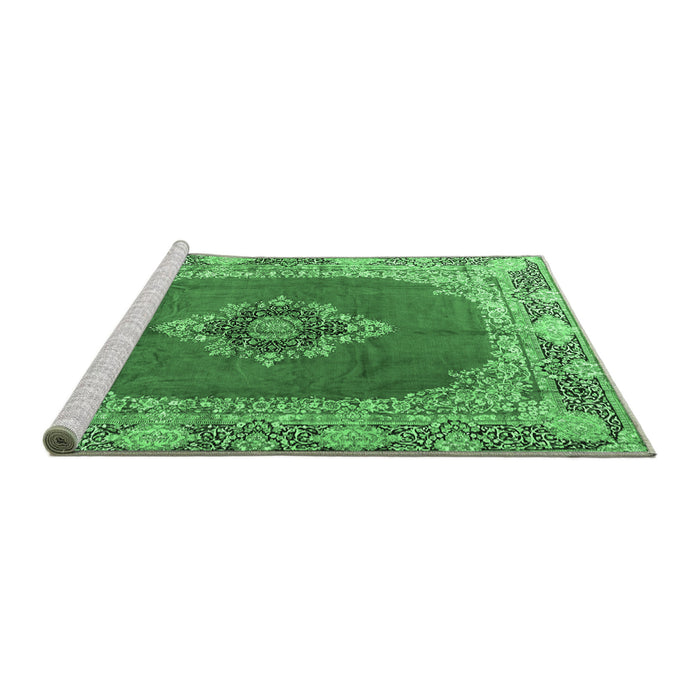 Sideview of Machine Washable Medallion Emerald Green Traditional Area Rugs, wshtr4084emgrn