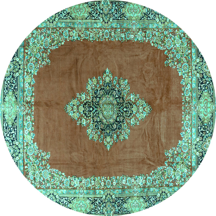 Round Medallion Turquoise Traditional Rug, tr4084turq