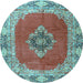 Round Medallion Light Blue Traditional Rug, tr4084lblu