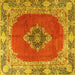 Square Machine Washable Medallion Yellow Traditional Rug, wshtr4084yw