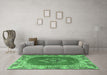 Machine Washable Medallion Emerald Green Traditional Area Rugs in a Living Room,, wshtr4084emgrn