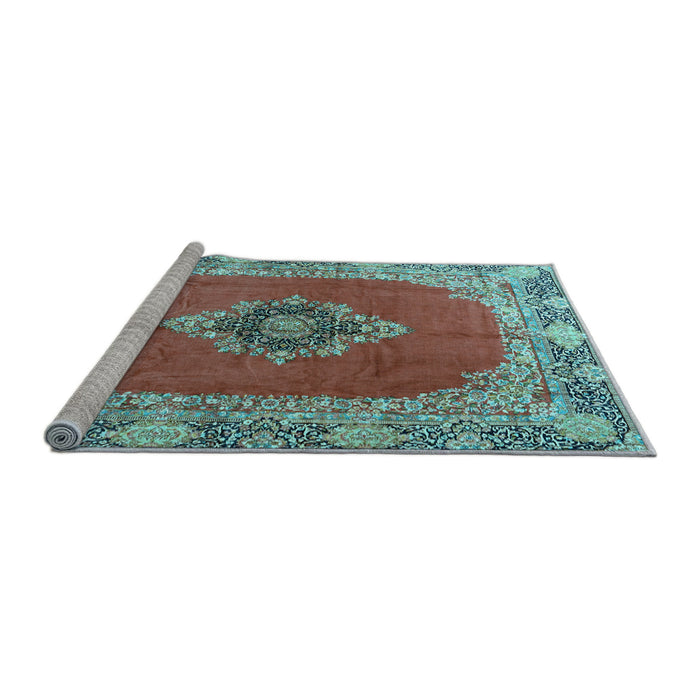 Sideview of Machine Washable Medallion Light Blue Traditional Rug, wshtr4084lblu