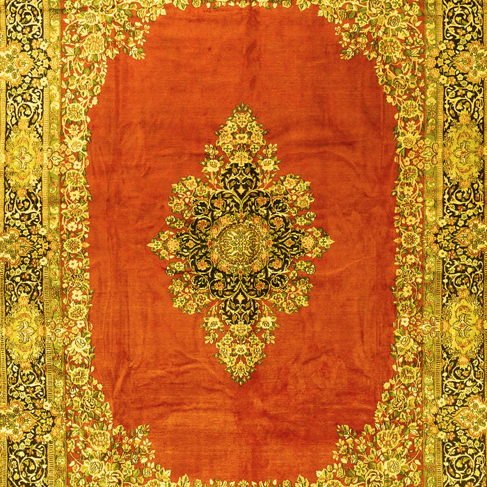 Machine Washable Medallion Yellow Traditional Rug, wshtr4084yw