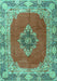 Machine Washable Medallion Turquoise Traditional Area Rugs, wshtr4084turq