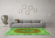 Machine Washable Medallion Green Traditional Area Rugs in a Living Room,, wshtr4084grn