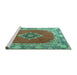 Sideview of Machine Washable Medallion Turquoise Traditional Area Rugs, wshtr4084turq