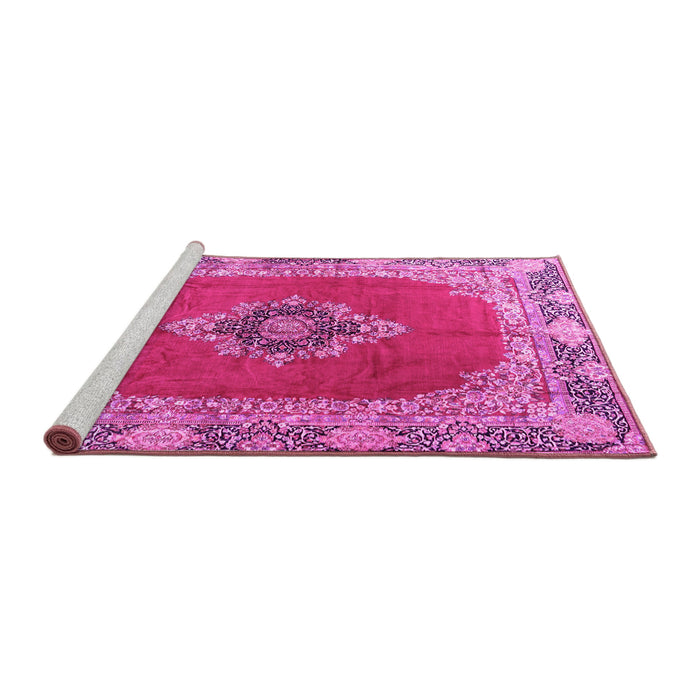 Sideview of Machine Washable Medallion Pink Traditional Rug, wshtr4084pnk