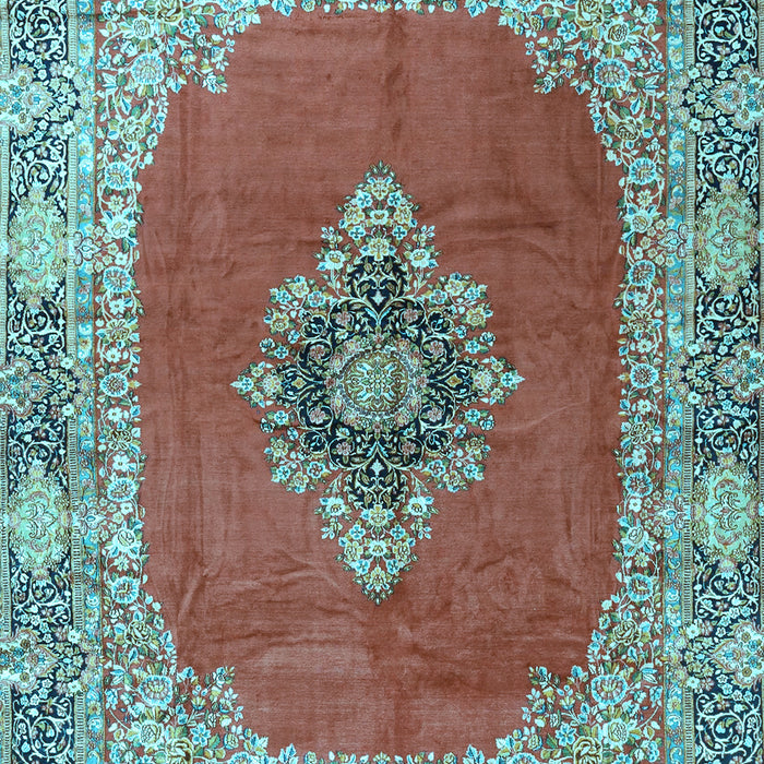 Machine Washable Medallion Light Blue Traditional Rug, wshtr4084lblu