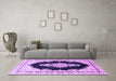 Machine Washable Medallion Purple Traditional Area Rugs in a Living Room, wshtr4085pur