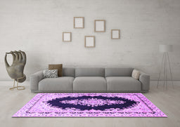 Machine Washable Medallion Purple Traditional Area Rugs in a Living Room, wshtr4085pur