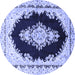 Round Machine Washable Medallion Blue Traditional Rug, wshtr4085blu