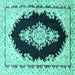 Square Machine Washable Medallion Turquoise Traditional Area Rugs, wshtr4085turq